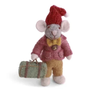 Small Grey Boy Mouse w/Suitcase
