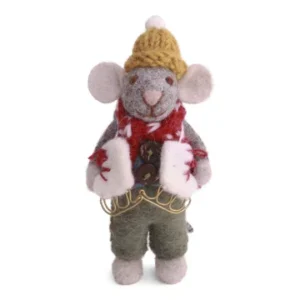 Small Grey Boy Mouse w/Coat & Ice Skates