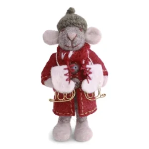 Small Grey Girly Mouse w/Coat & Ice Skates