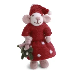 Small White Girly Mouse w/Mistletoe
