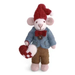 Small White Boy Mouse w/Braided Heart