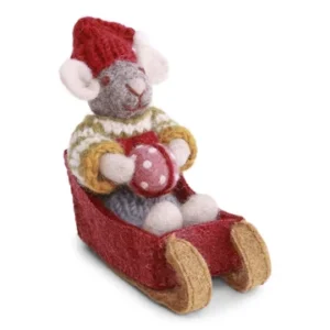 Small Grey Boy Mouse w/Sled